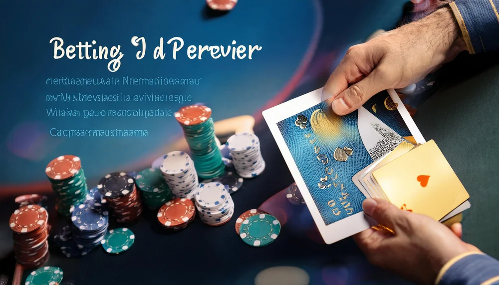Hands holding playing cards and a betting card beside stacks of casino chips