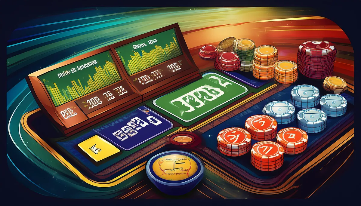 Trading desk with price charts on screens and stacks of chips beside them, illustrating lay liability