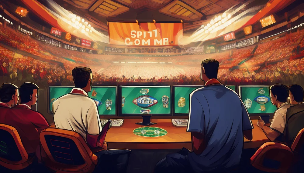 Fans following a televised cricket tournament on multiple screens inside a packed arena