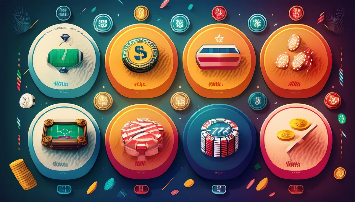 Colourful casino game show bonus wheels and tokens
