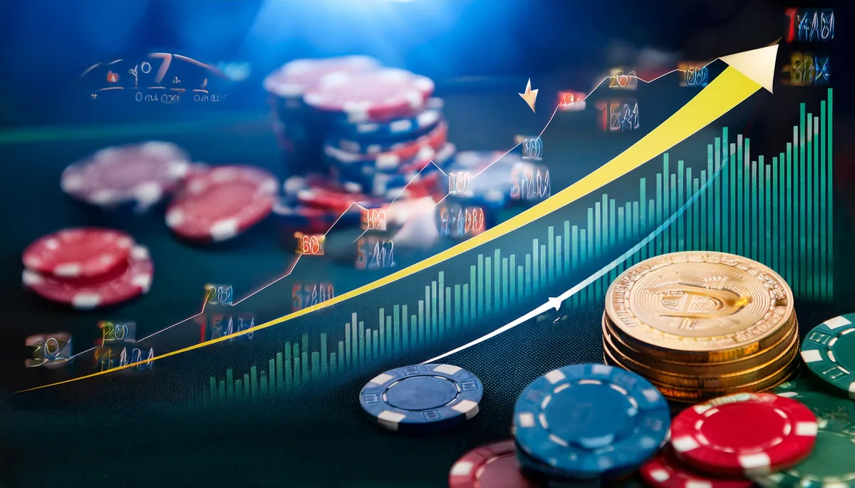Casino chips beside a rising profit chart showing a locked-in position