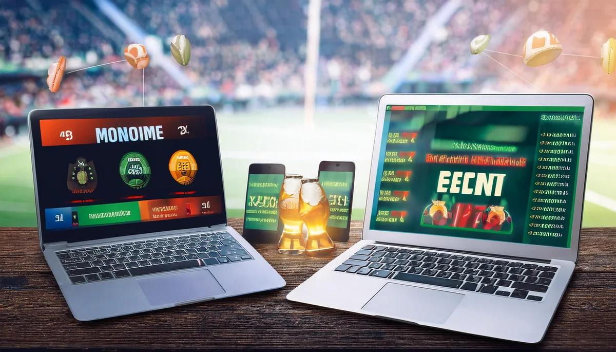 Two laptops showing synced live betting screens side by side