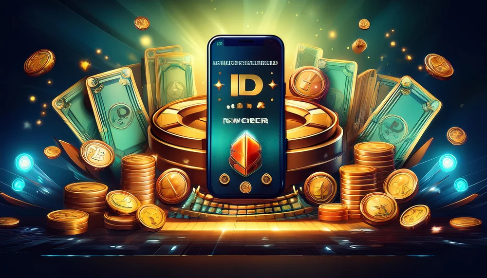 Smartphone showing a new Laser247 ID surrounded by gold coins