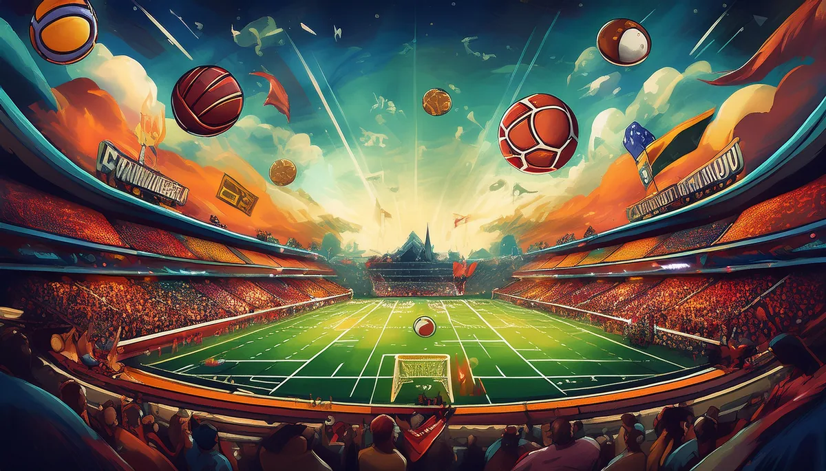 Plingo Ball arena with colourful balls dropping over a stadium